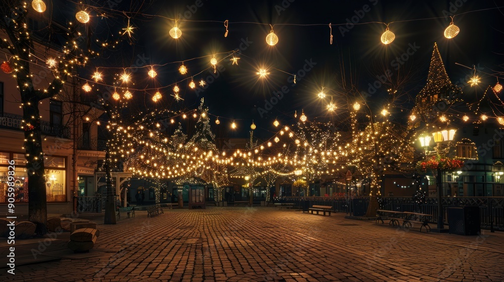 Illuminated Street in a Festive Town Illuminated Street in a Festive Town
