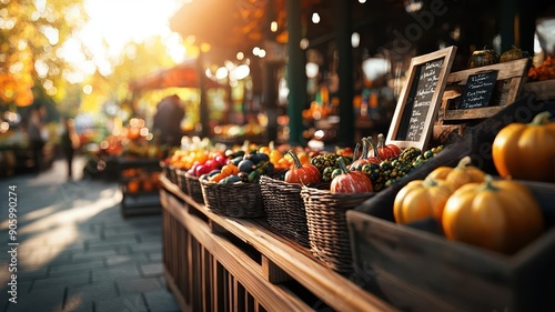 Gourmet harvest market offering gourd-based delicacies and artisanal products, culinary autumn event photo