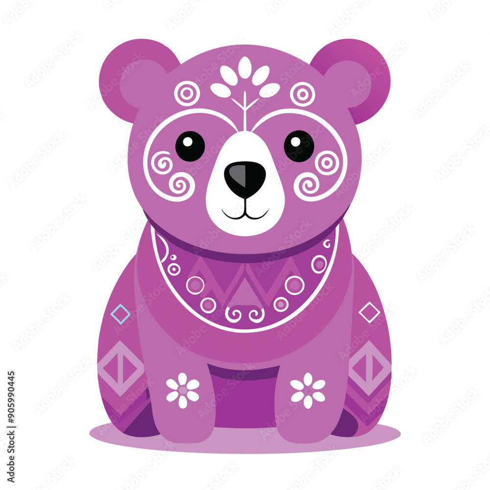 Pink bear with geometric and floral patterns Pink bear with geometric and floral patterns