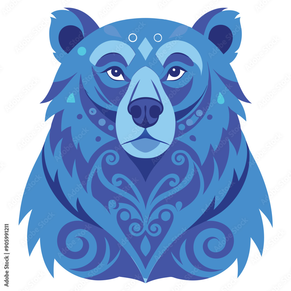 Stylized Blue Bear with Floral Patterns Stylized Blue Bear with Floral Patterns