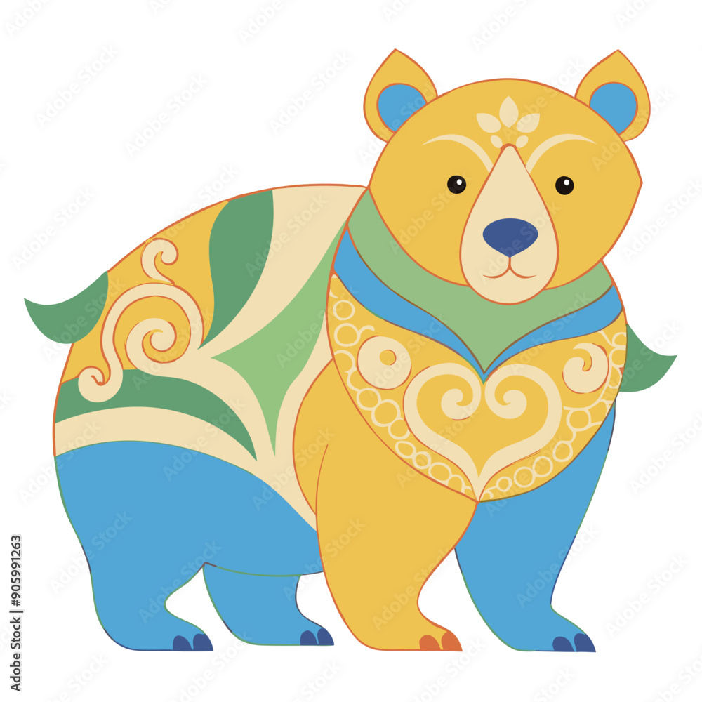 Colorful Bear with Geometric Patterns and Swirls Colorful Bear with Geometric Patterns and Swirls
