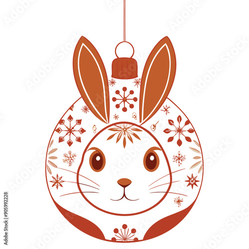A Brown-Trimmed Christmas Ornament With a Cute Rabbit Face