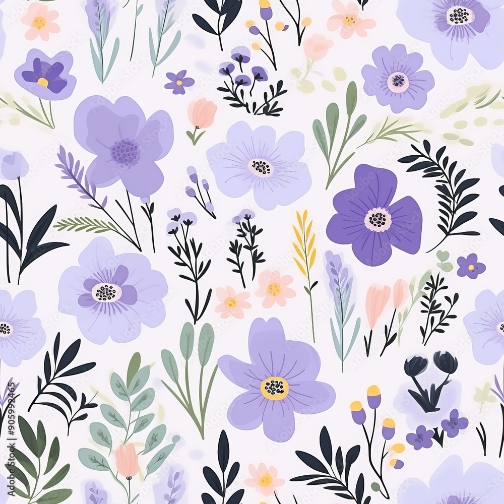 Whimsical Floral Symphony of Purple Pink and Green Whimsical Floral Symphony of Purple Pink and Green