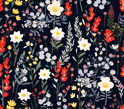 Whimsical Floral Symphony of Colors and Shapes in a Seamless Pattern