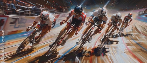 Thrilling Men's Sprint Race: Great Britain's Cyclists in Action photo