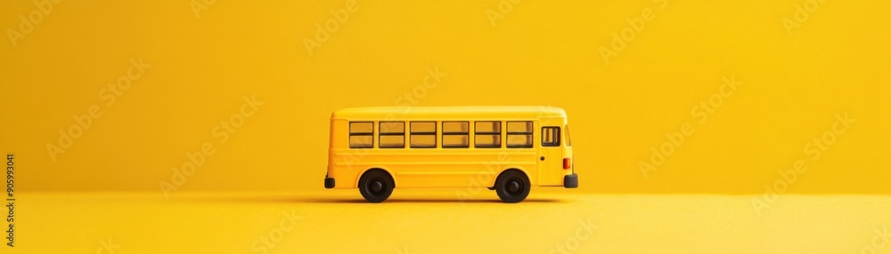 Nostalgic Journey: School Bus Toy on Yellow Background Nostalgic Journey: School Bus Toy on Yellow Background