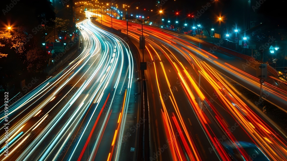 Vibrant City Nightscape with Captivating Light Trails Vibrant City Nightscape with Captivating Light Trails
