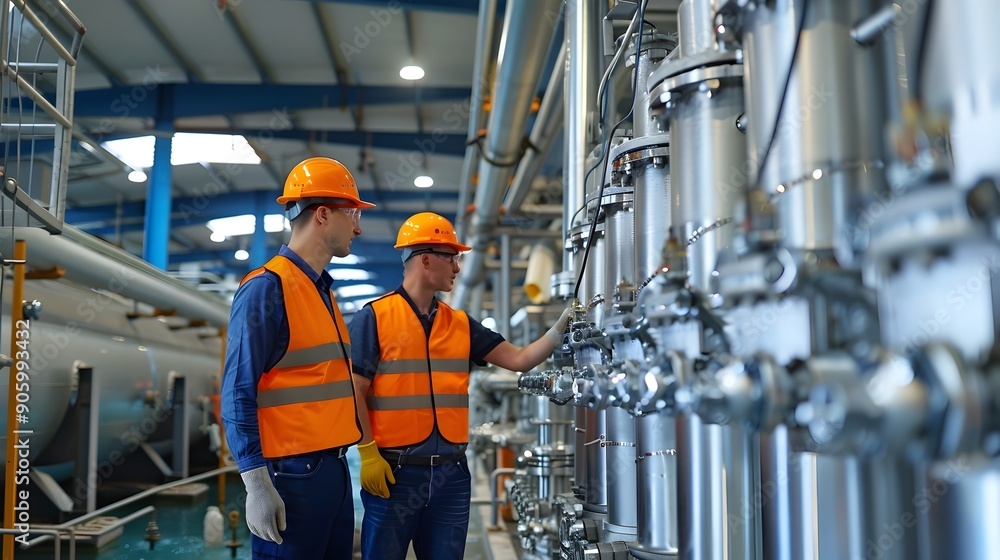 Water Production Plant Workers Following Safety Protocols Water Production Plant Workers Following Safety Protocols