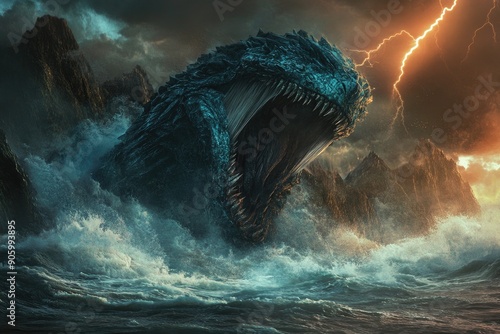 A Giant Sea Monster Emerges From The Waves With Its Jaw Agap photo