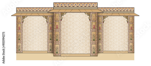 Mughal Wedding Arch structure. Can be used in the wedding stage backdrop, invitation card design. Vector illustration