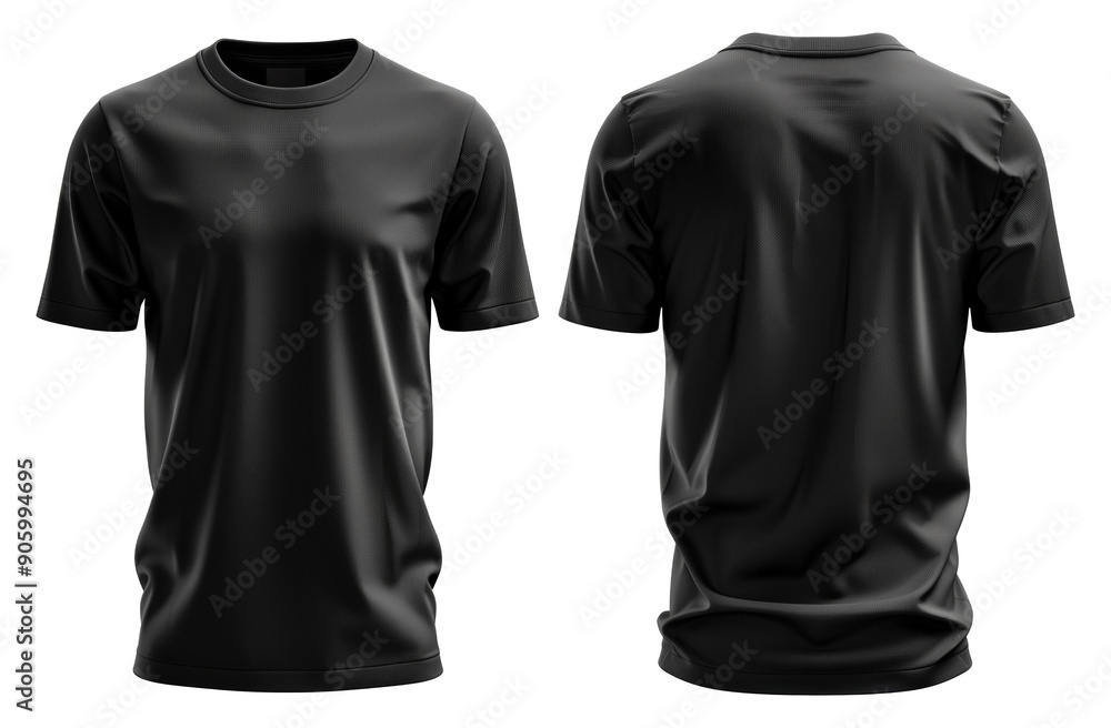 Black t-shirt front and back view isolated on transparent background Black t-shirt front and back view isolated on transparent background