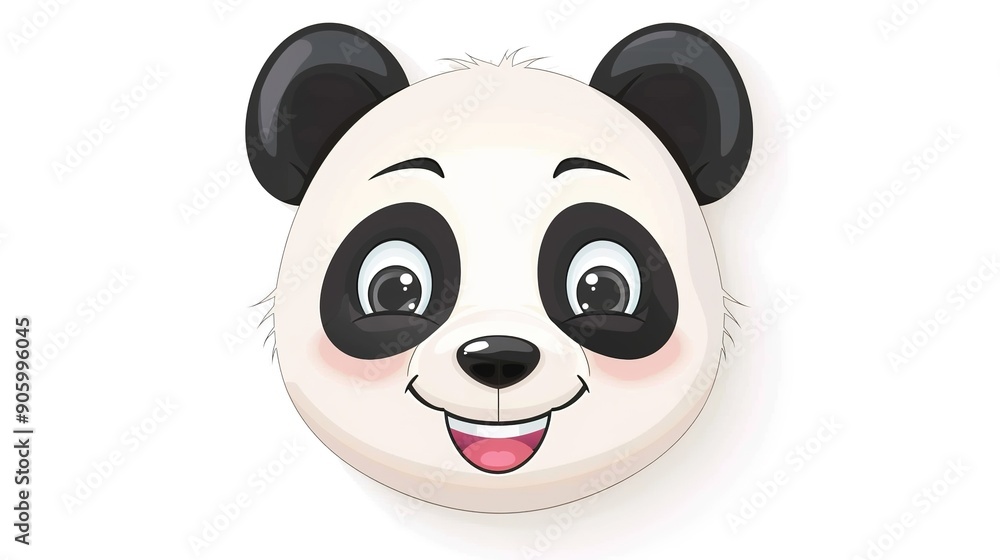 Fototapeta premium Cute Smiling Panda Head on White Background: Adorable and Expressive Panda Face Illustration