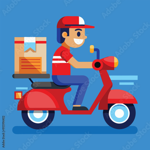Delivery Courier Riding Scooter with Packages – Online Shopping & Logistics Illustration