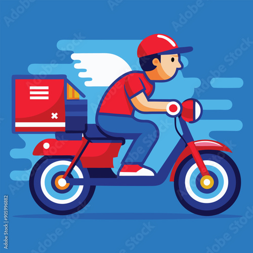 Delivery Courier Riding Scooter with Packages – Online Shopping & Logistics Illustration