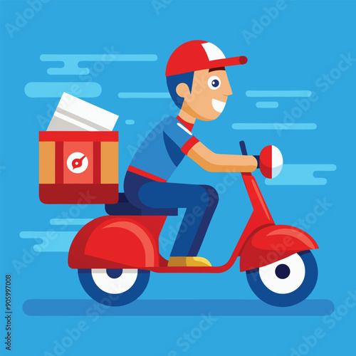 Delivery Courier Riding Scooter with Packages – Online Shopping & Logistics Illustration