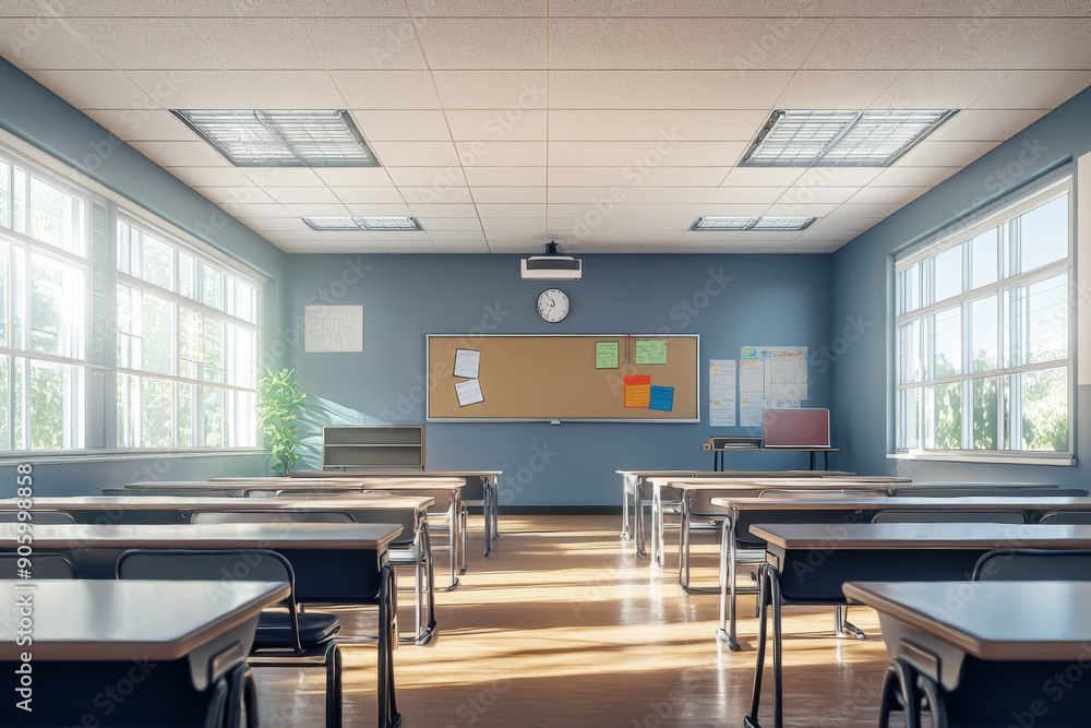 Fototapeta premium Empty School Classroom Interior created with Generative AI
