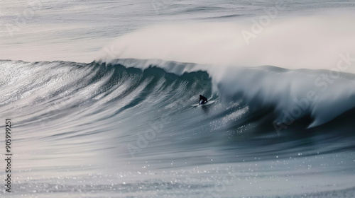 Surfer Riding a Massive Wave