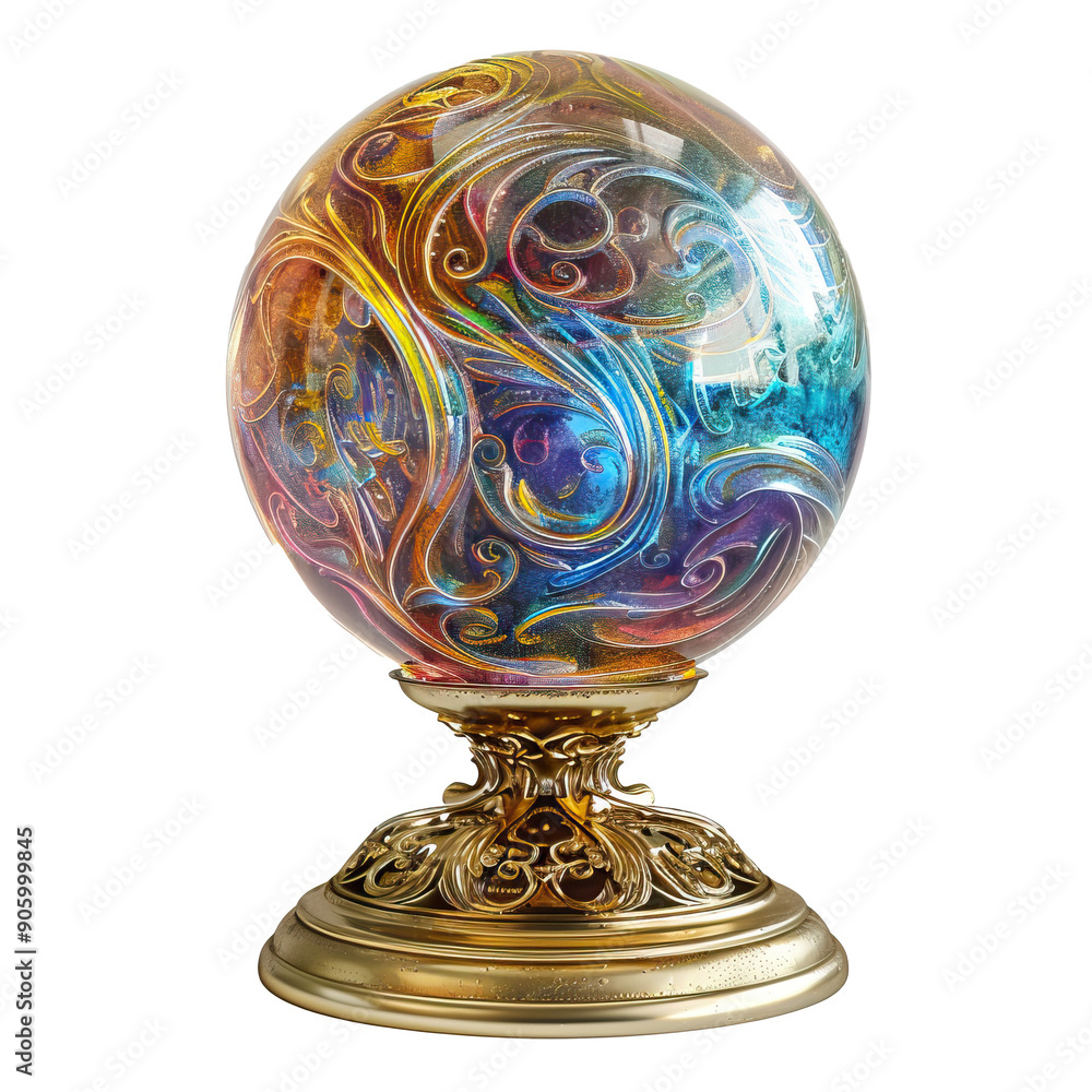 Ornate Glass Egg on Golden Stand with Swirling Colors Ornate Glass Egg on Golden Stand with Swirling Colors