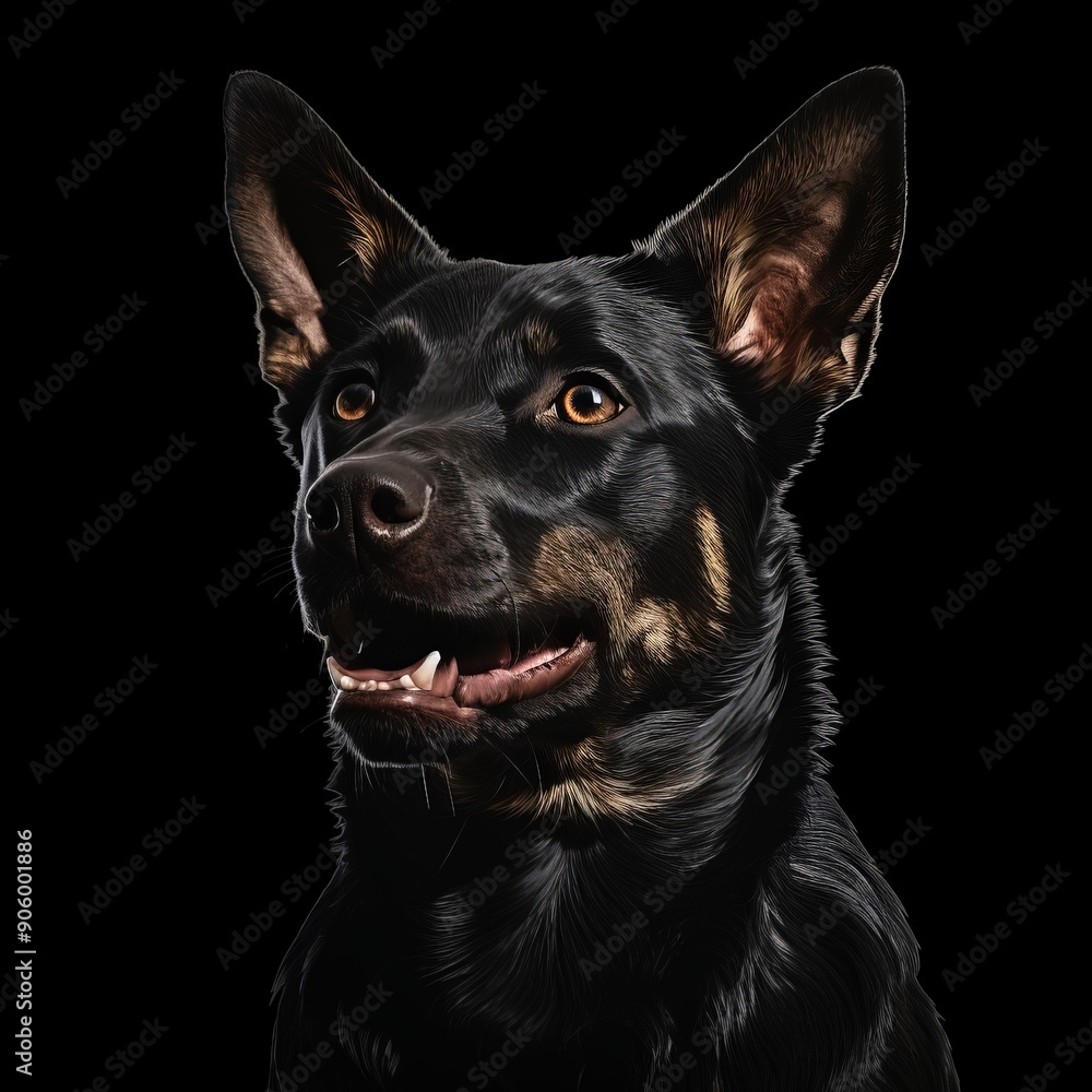 Portrait of a happy black dog with perked ears and an open mouth Portrait of a happy black dog with perked ears and an open mouth