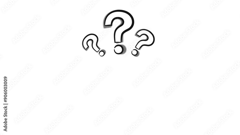 Animation of question mark with white/green screen. HD video black and white thin line icon for web design. Why, ask, question problem, monochromatic flat object animation