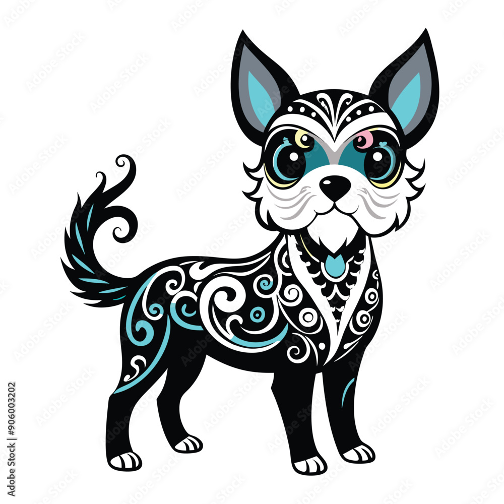 Cartoon Dog with Swirls and Large Eyes Cartoon Dog with Swirls and Large Eyes