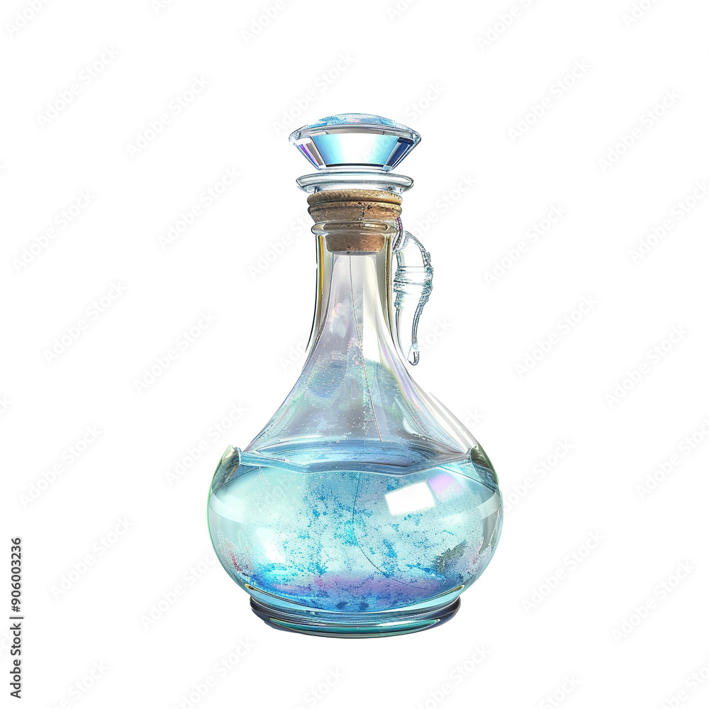 Glass Bottle with Blue Liquid and Cork Stopper Glass Bottle with Blue Liquid and Cork Stopper