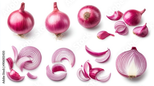 Fresh whole and sliced red onion