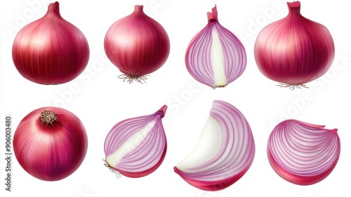 Fresh whole and sliced red onion