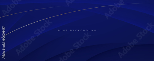 Abstract wavy blue background with gold accents and red light design