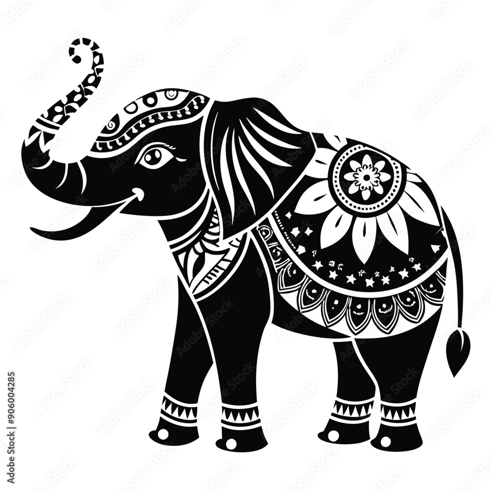 Fototapeta premium Black and White Ornamental Elephant Illustration