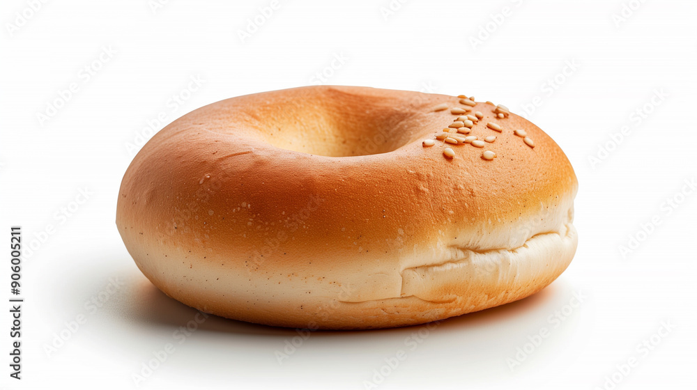 A single plain bagel with sesame seeds isolated on a white background, highlighting its simple and classic look. A single plain bagel with sesame seeds isolated on a white background, highlighting its simple and classic look.