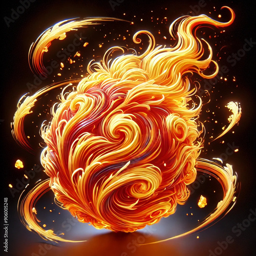 A realistic fireball on a black background. 