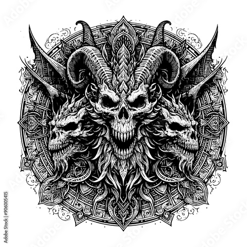 dragon devil with mandala design