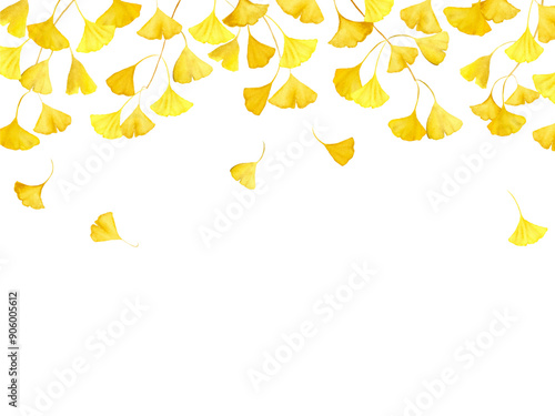 舞い散るイチョウの背景　水彩イラスト