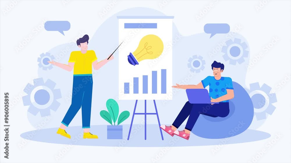 illustration of an employee presenting business plan idea animated video illustration of an employee presenting business plan idea animated video