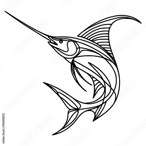 one line drawing swordfish animal vector illustration template design