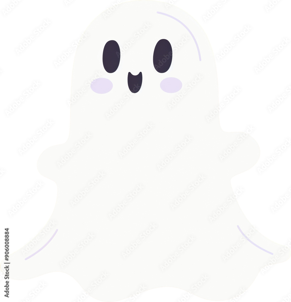 Cute friendly ghost character smiling against a white background for halloween theme isolated on transparent background. Cute friendly ghost character smiling against a white background for halloween theme isolated on transparent background.