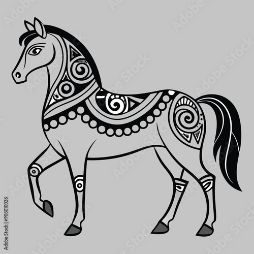 Ornamental Black and White Horse Illustration