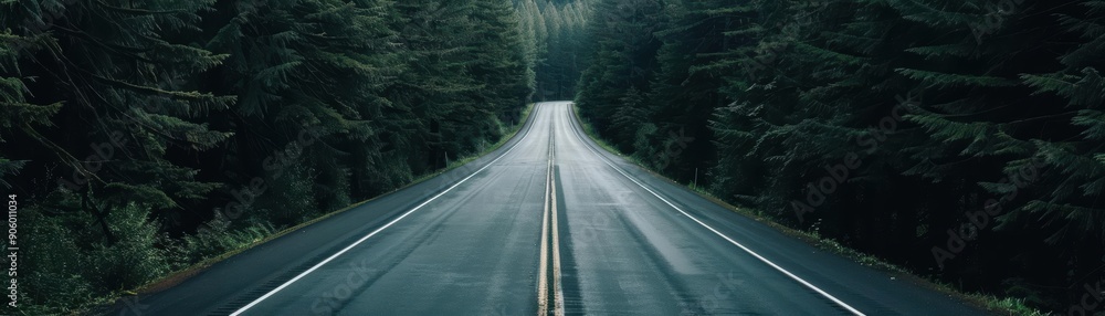 Empty road through a dark forest. Empty road through a dark forest.