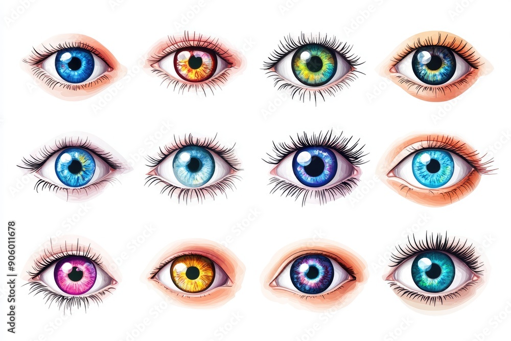 A Collection of Diverse Human Eyes with Various Iris Colors and Eyelashes A Collection of Diverse Human Eyes with Various Iris Colors and Eyelashes