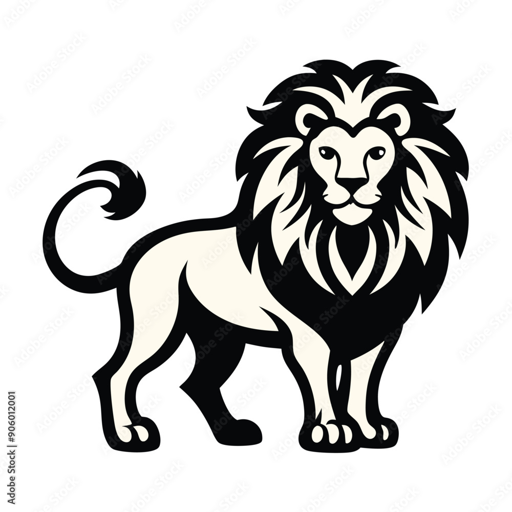 Fototapeta premium Black and White Illustration of a Lion Standing