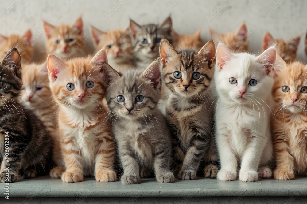 Group of Adorable Kittens Sitting on a Shelf Group of Adorable Kittens Sitting on a Shelf