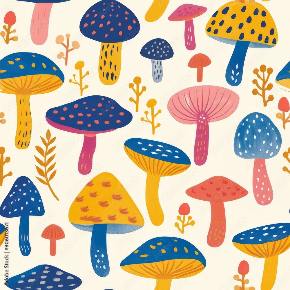 Seamless pattern of colorful mushrooms on a cream background Seamless pattern of colorful mushrooms on a cream background