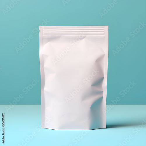 Mockup of an empty paper white bag with zip closure. photo