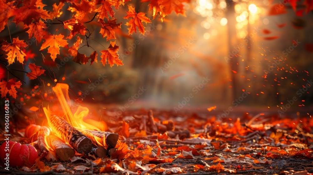 Autumn Background with Image of Raised Bonfire Autumn Background with Image of Raised Bonfire