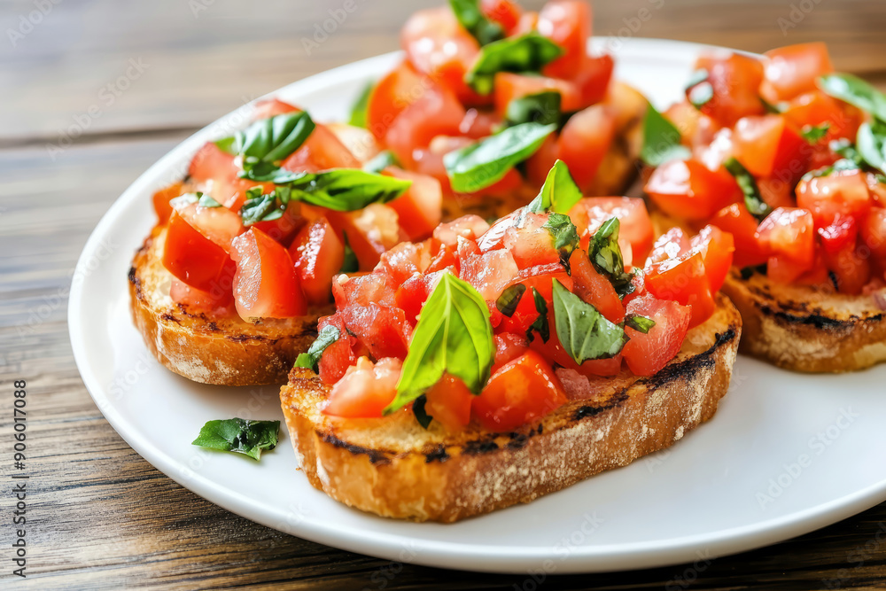 Tasty Italian Bruschetta with tomatoes, herbs and oil on toasted garlic cheese bread Tasty Italian Bruschetta with tomatoes, herbs and oil on toasted garlic cheese bread