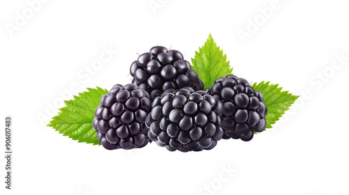 A close-up of fresh blackberries resting on green leaves, showcasing their rich color and texture. Perfect for healthy food themes.