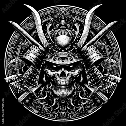 skull samurai with sword on background