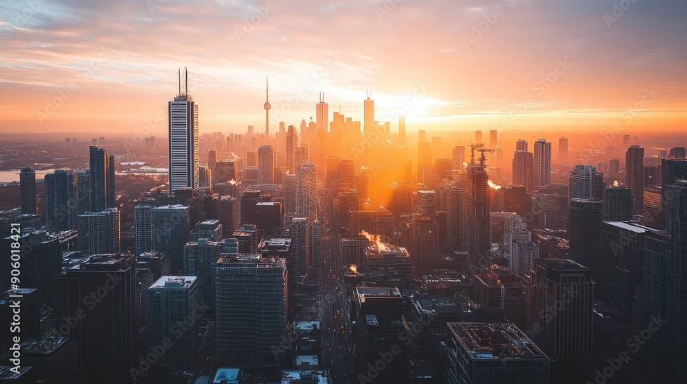 Overlooking a cityscape from a high rooftop, panoramic view highlighting the blend of architecture and horizon Overlooking a cityscape from a high rooftop, panoramic view highlighting the blend of architecture and horizon