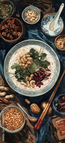 congee gouache illustration, traditional food for the chinese laba festival photo